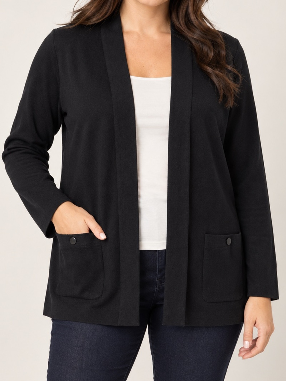 Anne Klein Black Sweater Jacket Open Front Cardigan Women’s XL